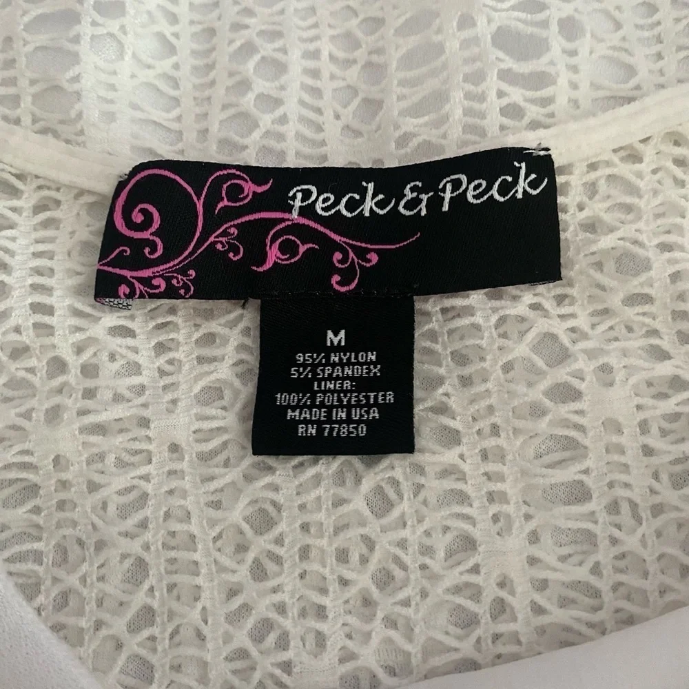 Peck & Peck Elegant White Crochet Lace Top w/ Camisole | 3/4 Sleeve | Size M